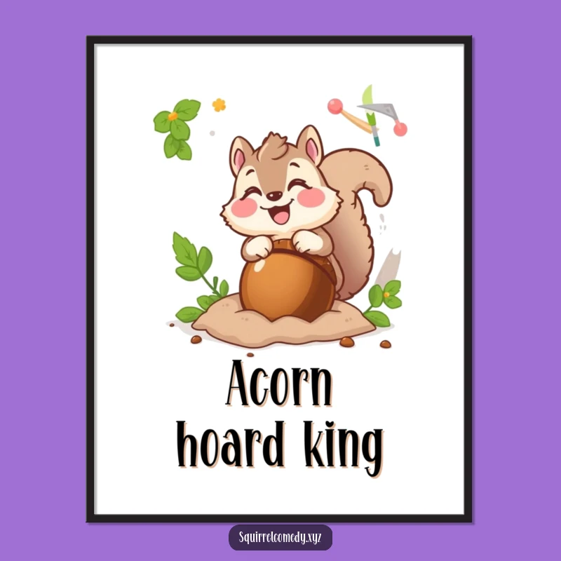 Funny Squirrel Acorn Digital Art Print: Instant Joyful Decor