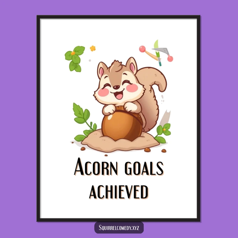 Funny Squirrel Acorn Poster: Brighten Walls with Joyful Hoarding
