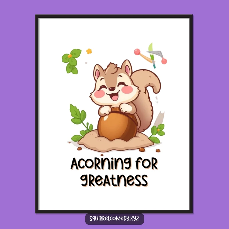 Free Printable Squirrel Wall Art - Funny Fluffy Squirrel Burying Acorn Printable Decor