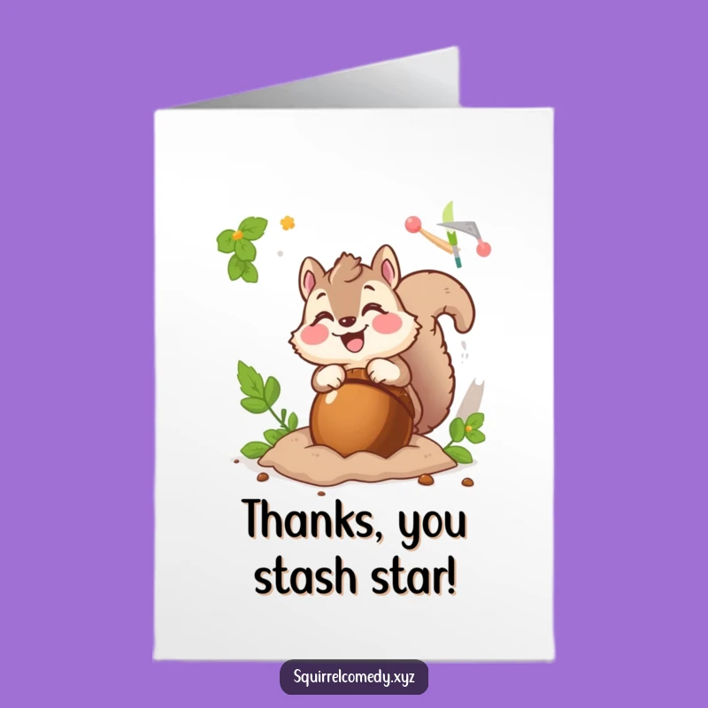Free Printable Squirrel Thank You Card - Funny Fluffy Squirrel Hiding Acorn Printable